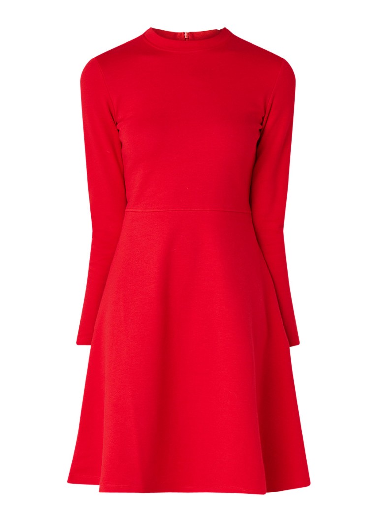 Opus Wonita fijngebreide A-lijn jurk in katoenblend rood