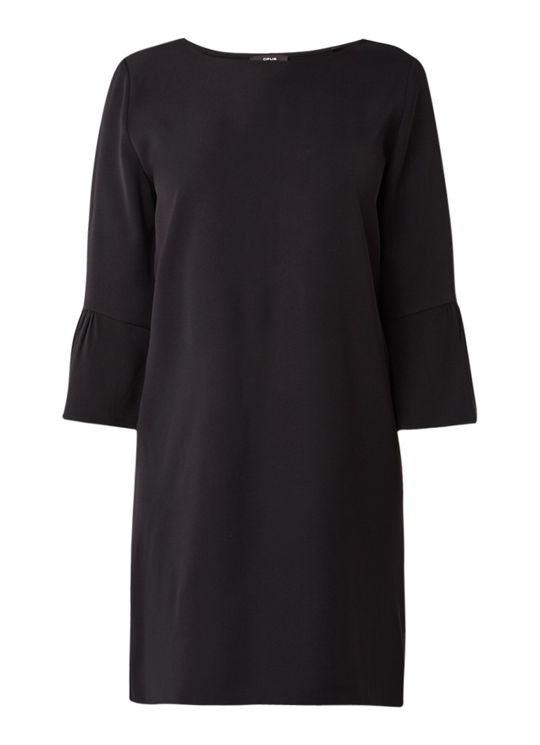 Opus Winy midi-jurk met trompetmouw zwart
