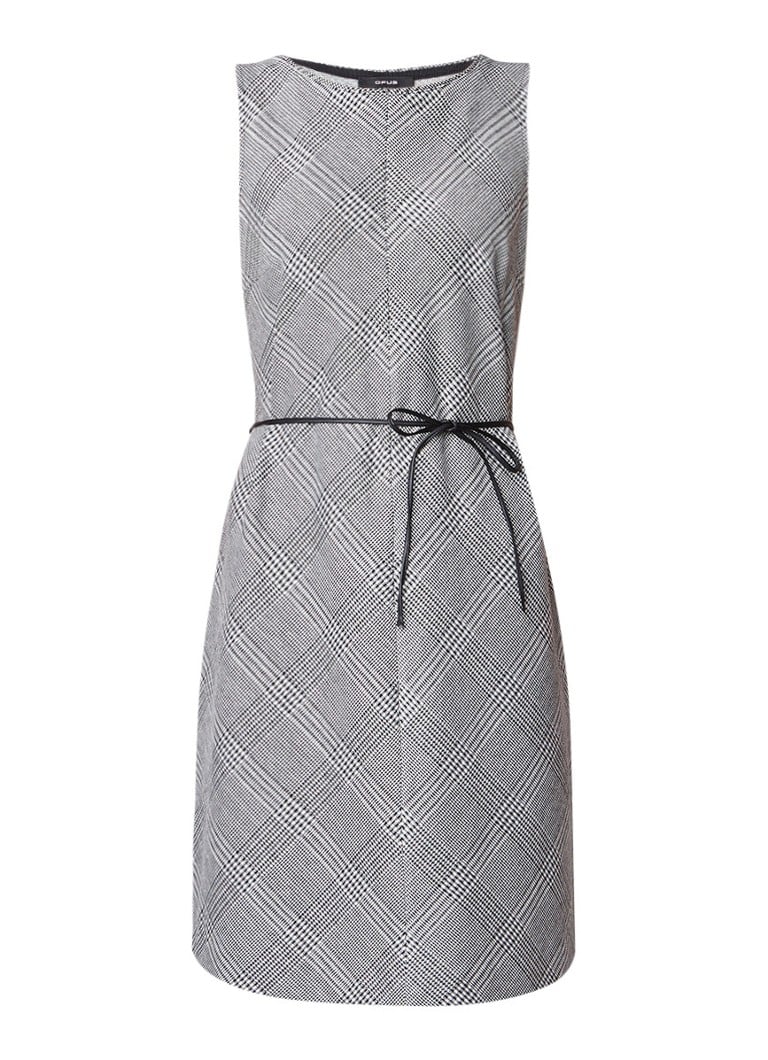 Opus Wilmod jurk met pied-de-poule dessin en ceintuur zwart