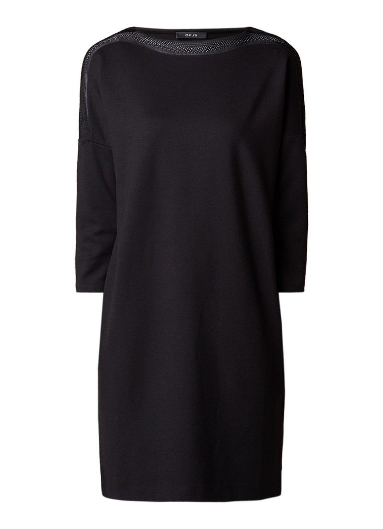 Opus Willis loose fit jurk met inzet van kant zwart