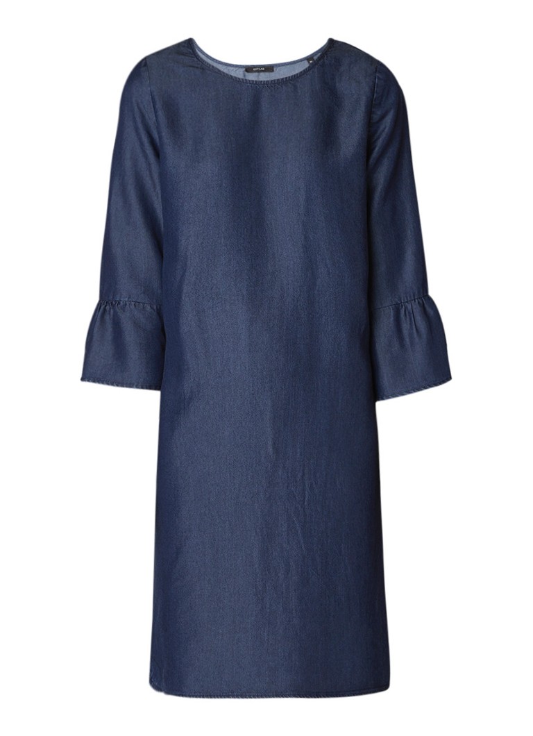 Opus Midi-jurk van chambray met klokmouw indigo