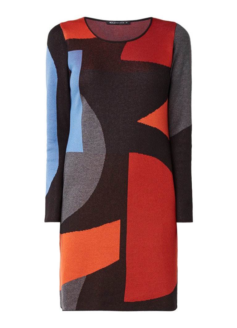Expresso Melody fijngebreide jurk met colour block multicolor