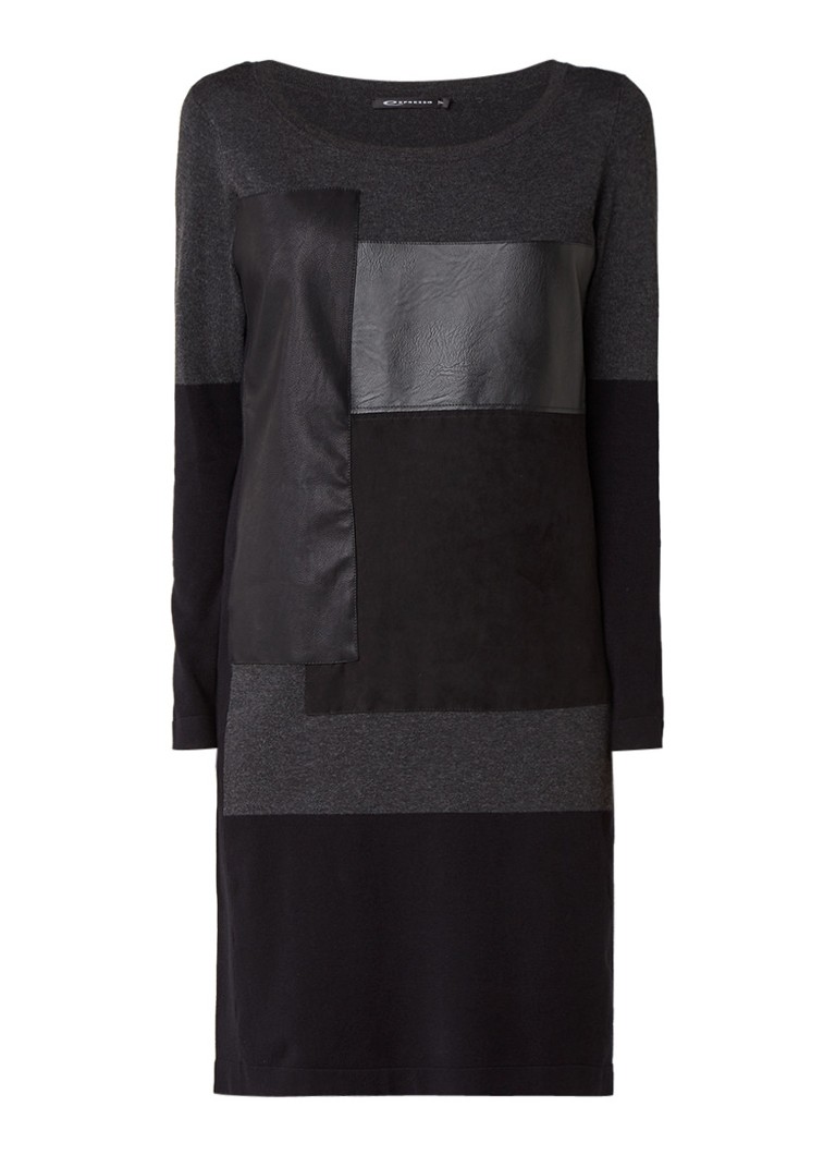 Expresso Milan fijngebreide jurk met patchwork dessin zwart