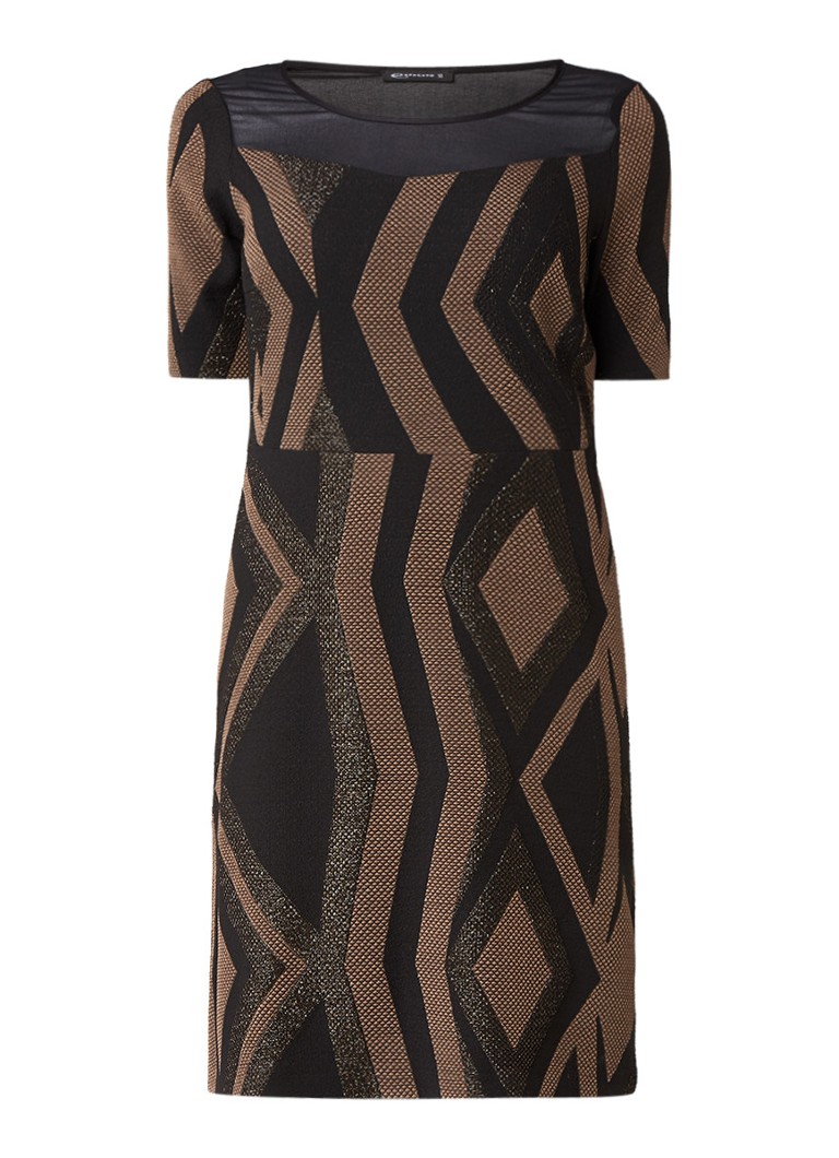 Expresso Pippa jurk met structuur en detail van mesh zwart
