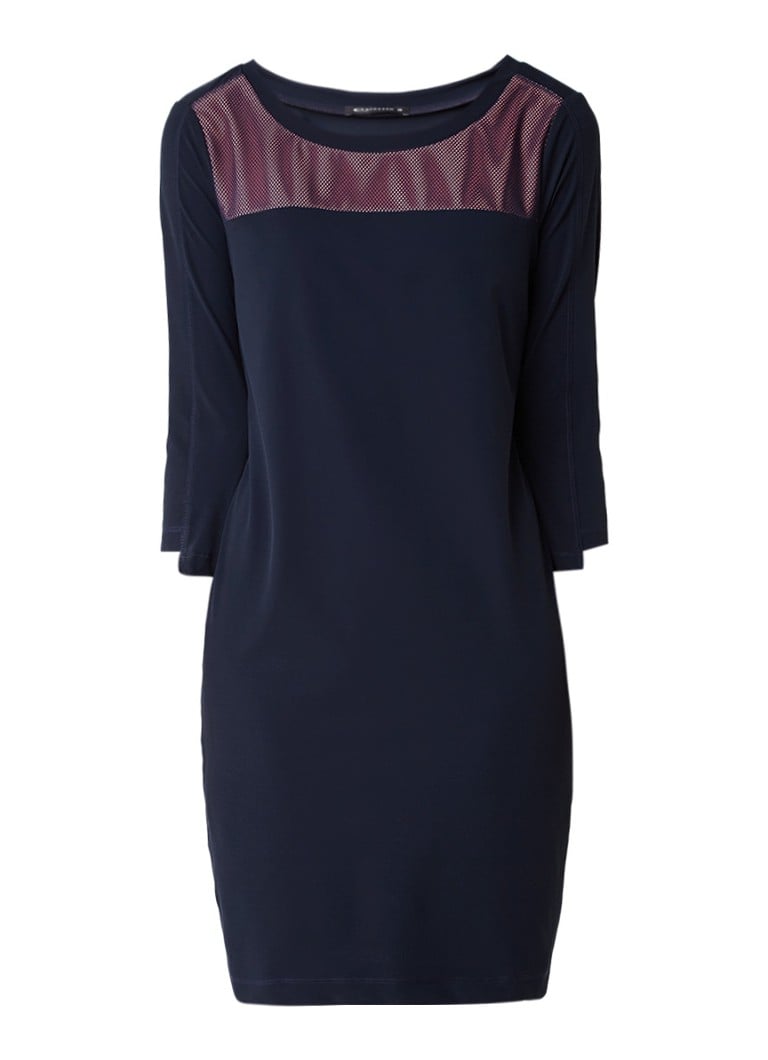 Expresso Cara jurk van jersey met detail van mesh donkerblauw