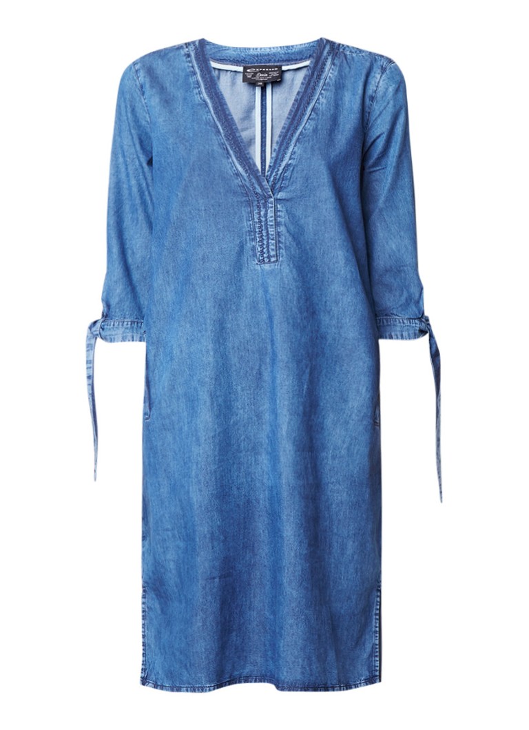 Expresso Fati tuniekjurk met strikdetails en denimlook indigo