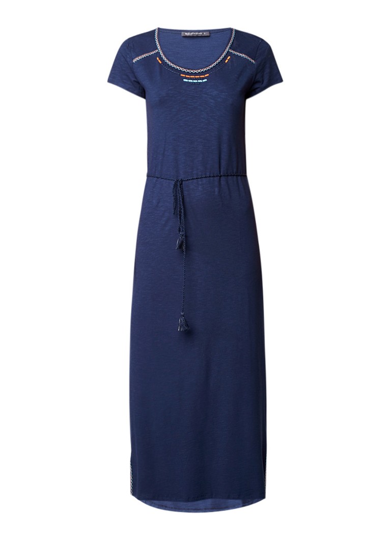Expresso Maxi-jurk met geborduurde details en taillekoord donkerblauw