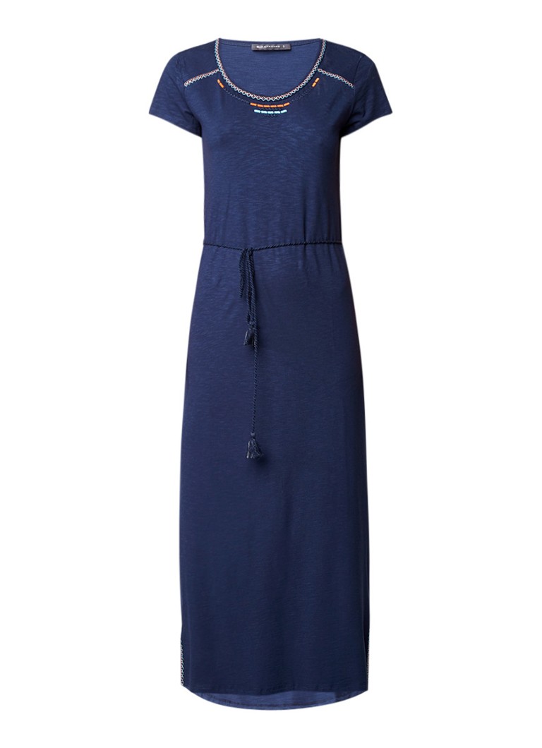 Expresso Maxi-jurk met geborduurde details en taillekoord donkerblauw