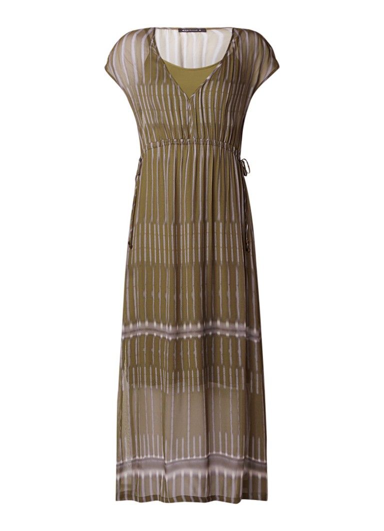 Expresso Grove semi-transparante maxi-jurk met streepdessin olijfgroen