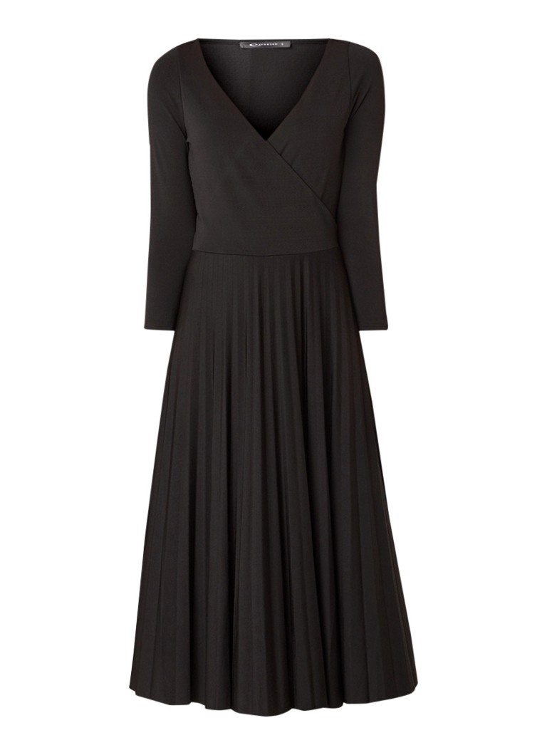 Expresso Juno maxi-jurk met geplisseerde rok zwart