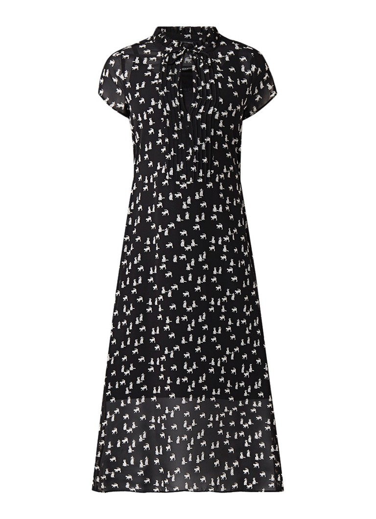 Expresso Zizi A-lijn midi-jurk met dessin en strikkraag zwart