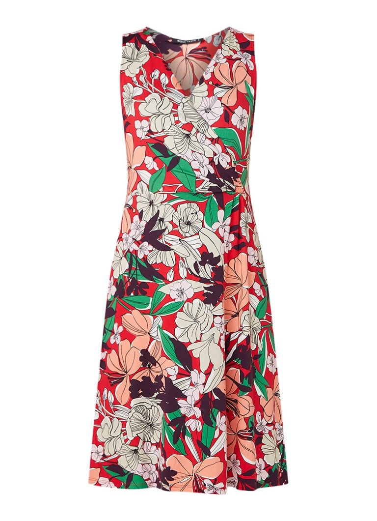 Expresso Elona mouwloze midi-jurk met bloemendessin rood