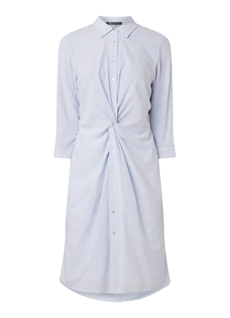 Expresso Gracia blousejurk met streepdessin en knoopdetail lichtblauw