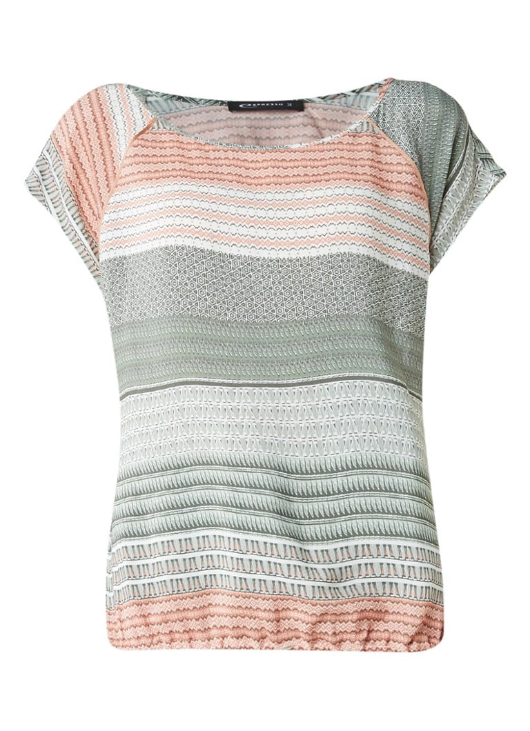 Expresso Evony top met print en elastische bies zwart