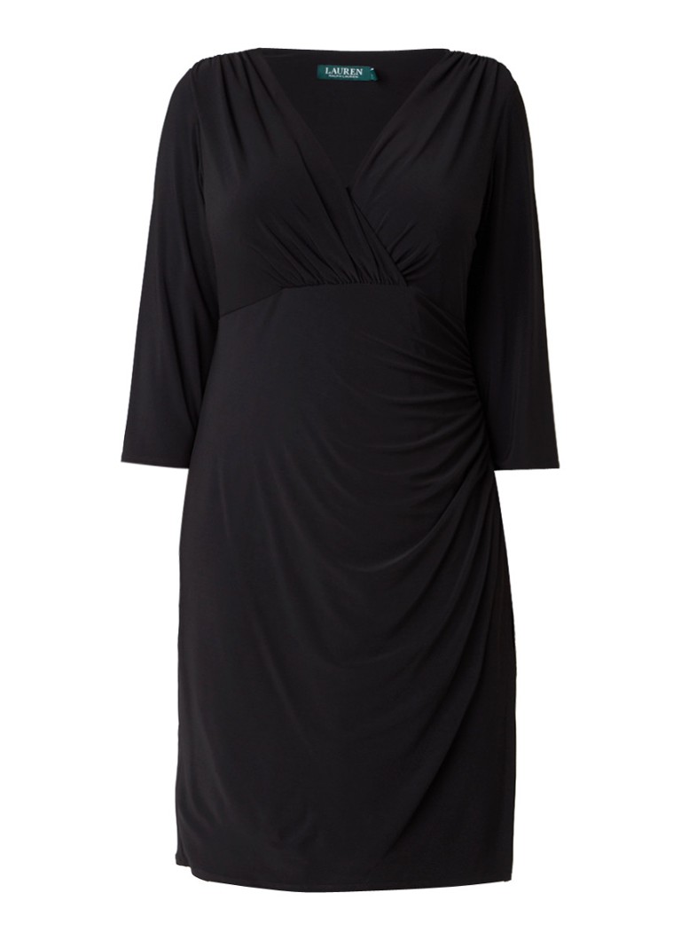 Ralph Lauren Elsie midi-jurk met overslagtop en plooien zwart