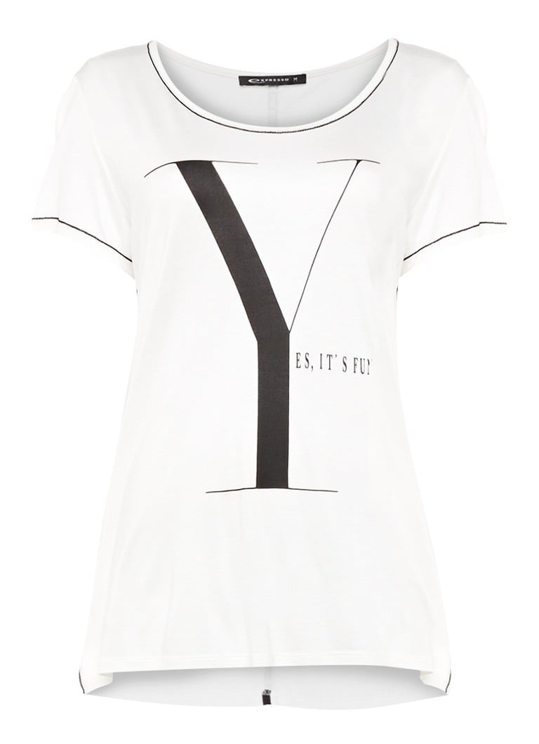 Expresso Bodil loose fit T-shirt met frontprint en contrast details zwart