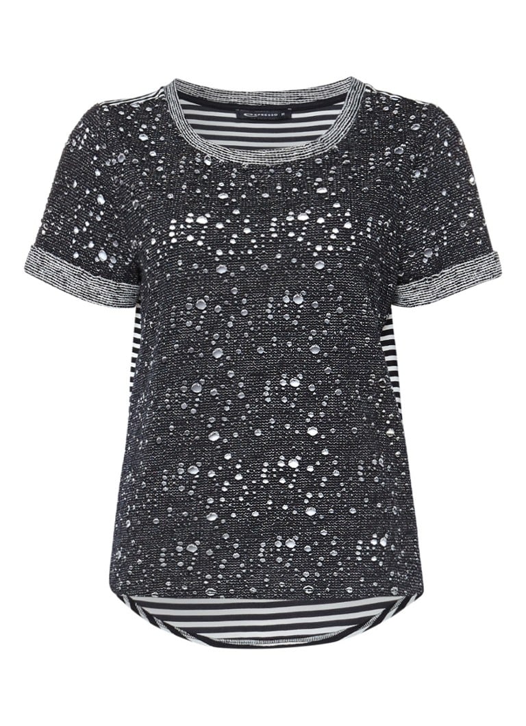 Expresso Danneke top met streepdessin en destroyed details zwart