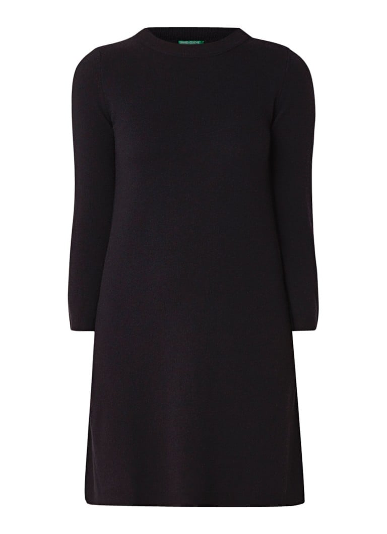Benetton Fijngebreide trui-jurk van scheerwol zwart