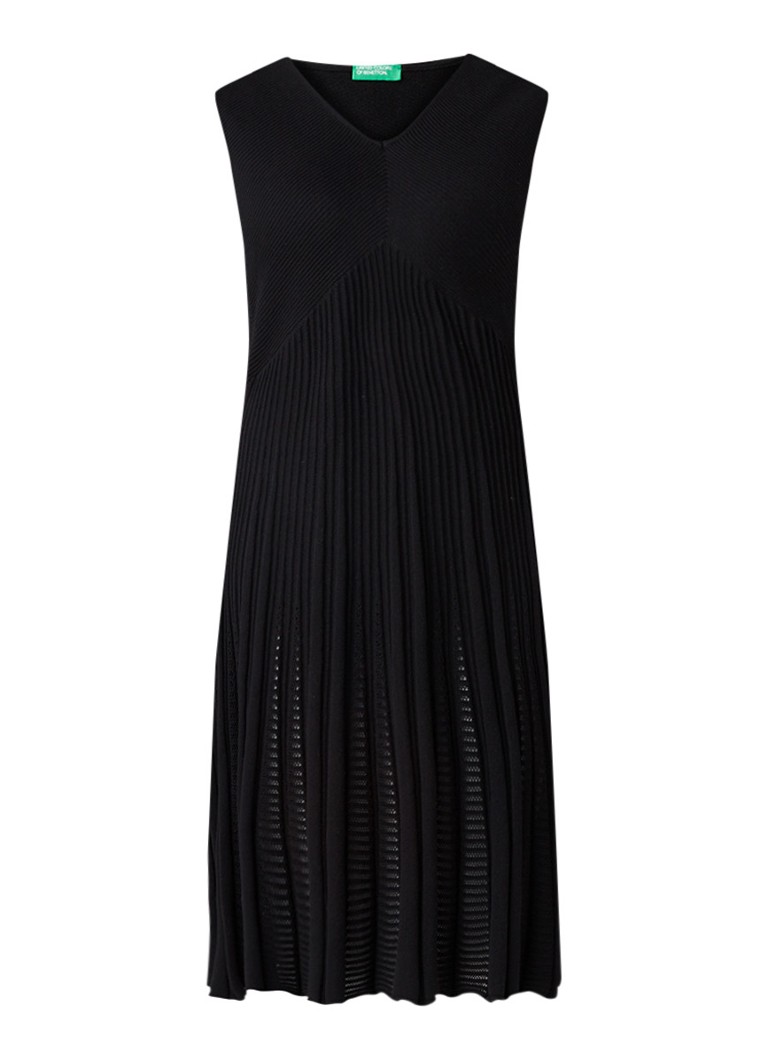 Benetton Ribgebreide midi-jurk van katoen zwart