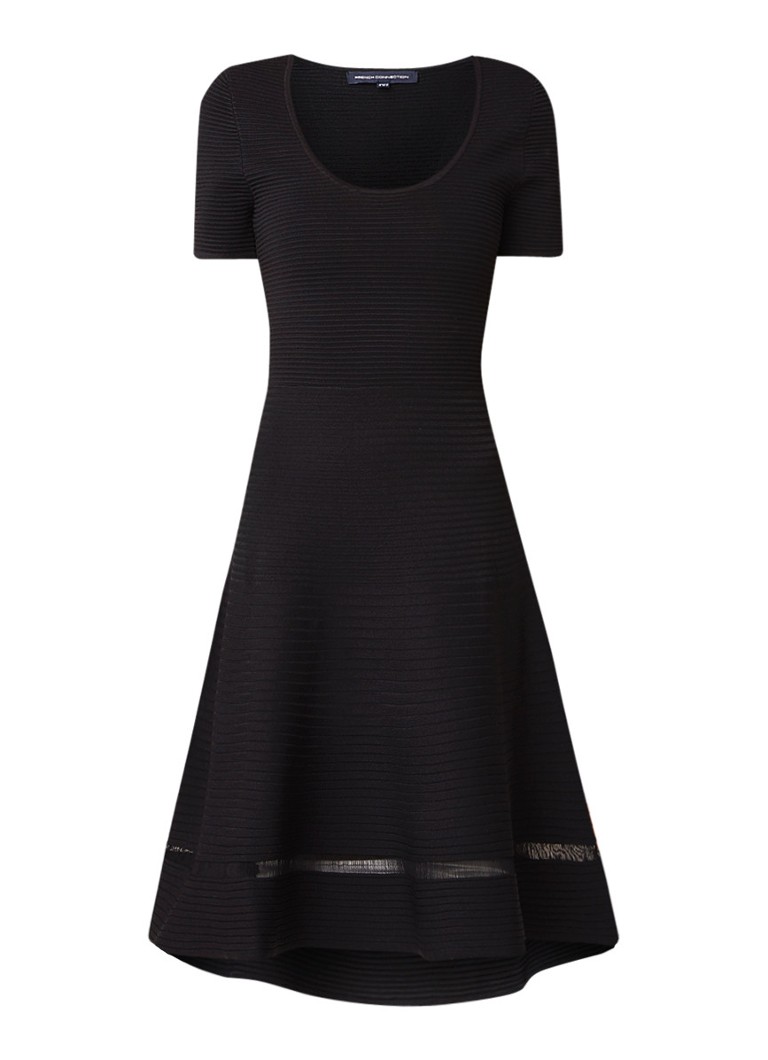 French Connection Voletta A-lijn jurk met ribstructuur en stretch zwart