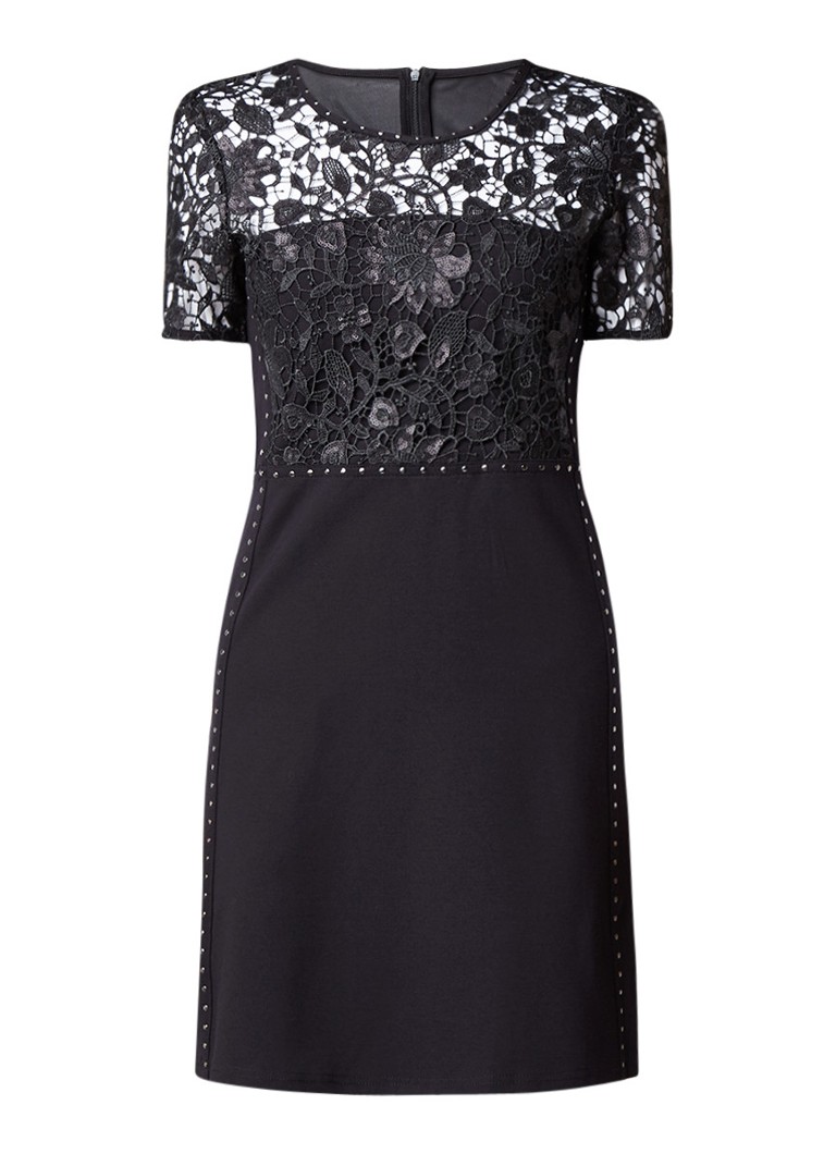 French Connection Celmentin mini-jurk met gebloemd kant en studs zwart
