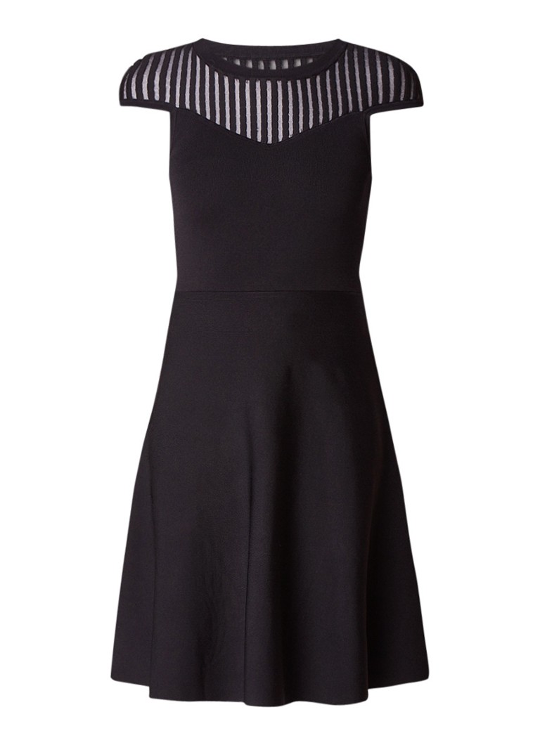 French Connection Rose crepe A-lijn jurk met constrast en detail van mesh zwart