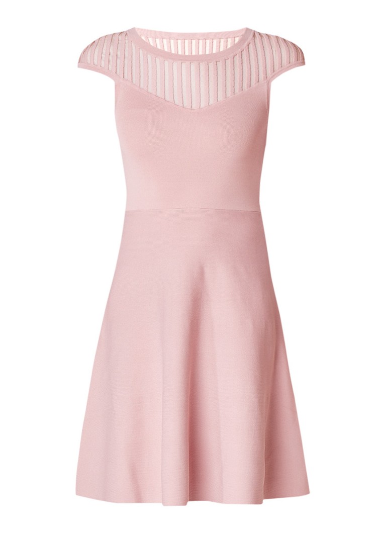 French Connection Rose crepe A-lijn jurk met contrast en detail van mesh oudroze