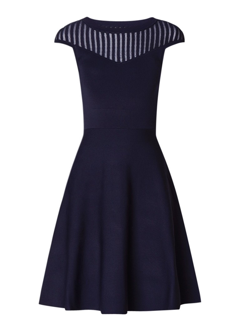 French Connection Rose crepe A-lijn jurk met contrast en detail van mesh donkerblauw
