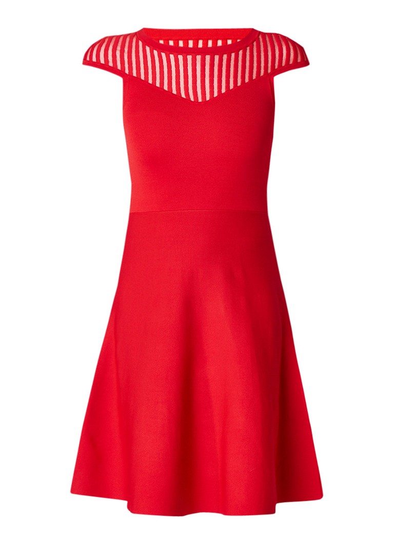 French Connection Rose crepe A-lijn jurk met contrast en detail van mesh rood