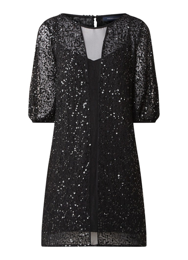 French Connection Diana semi-transparante mini-jurk met pailletten zwart
