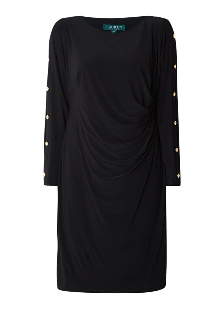 Ralph Lauren Midi-jurk met plooidetails en knopendecoratie zwart