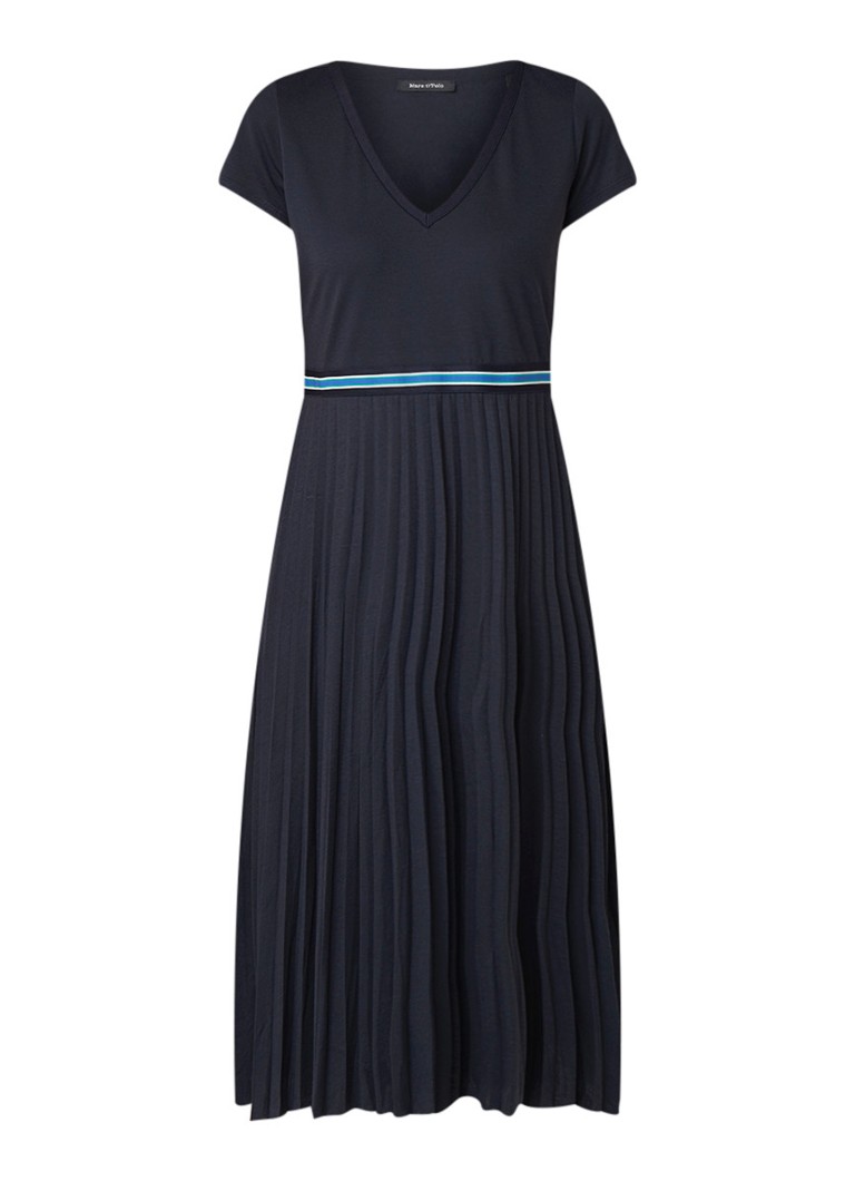 Marc O'Polo Midi-jurk met V-hals en plissÃ© donkerblauw