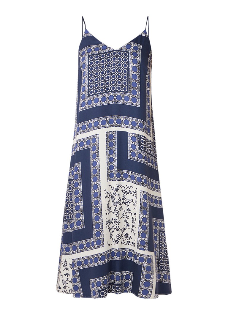 Marc O'Polo Mouwloze midi-jurk met dessin blauw