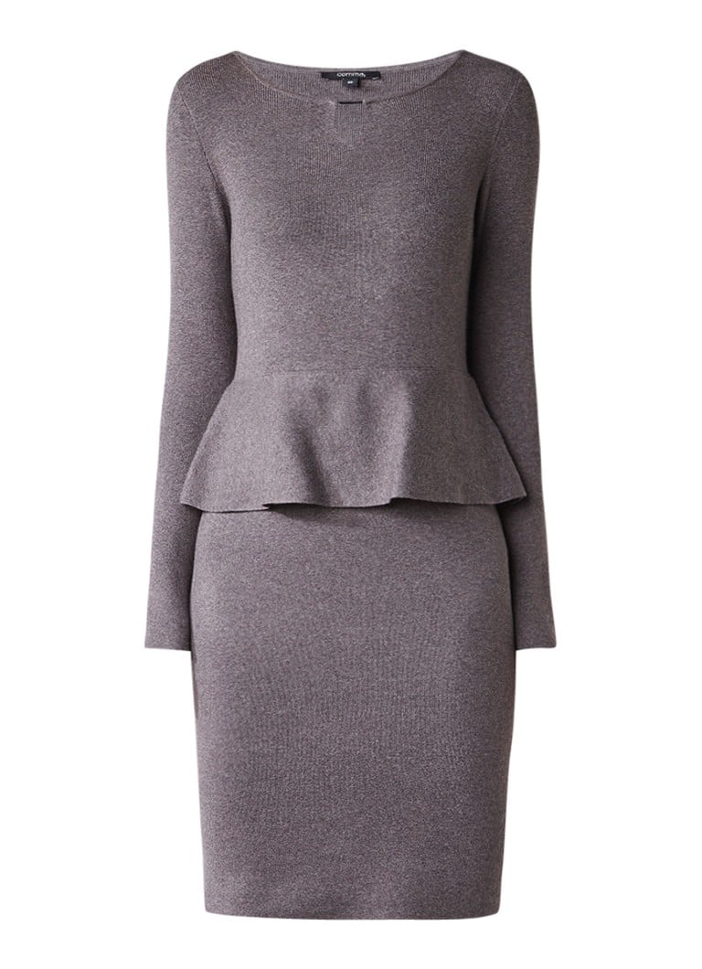 Comma Fijngebreide midi-jurk met peplum taupe