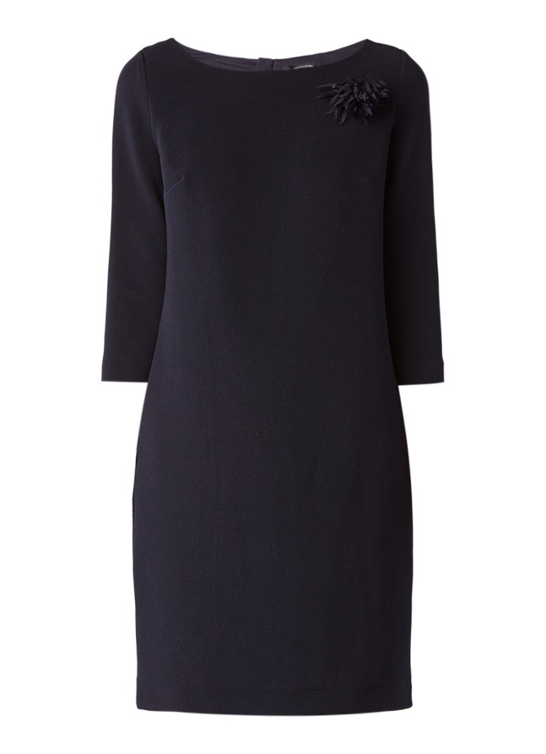 Comma Midi-jurk met driekwartsmouw en broche donkerblauw
