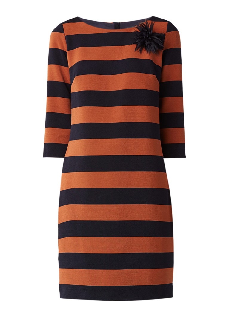 Comma Midi-jurk met driekwartsmouw en broche cognac