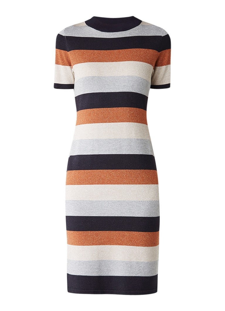 Comma Fijngebreide midi-jurk met lurex en streepdessin multicolor