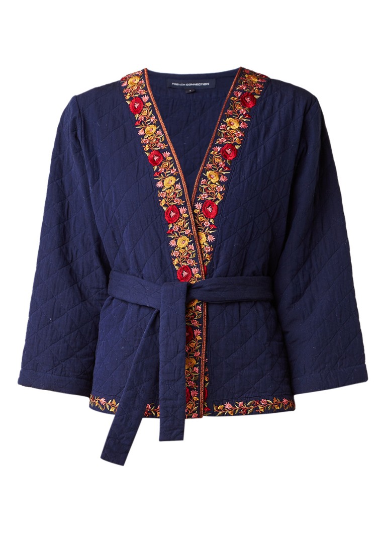 French Connection Kimonojack met borduring en ceintuur grijs