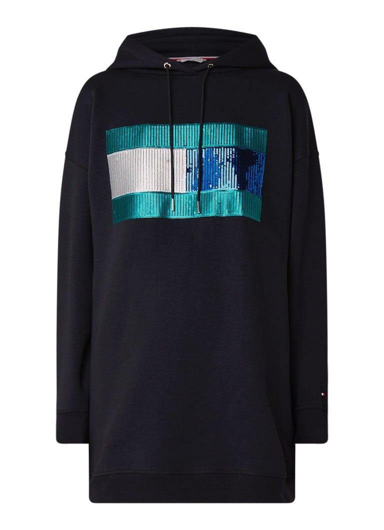 Tommy Hilfiger Hanna sweatjurk met pailletten logo zwart