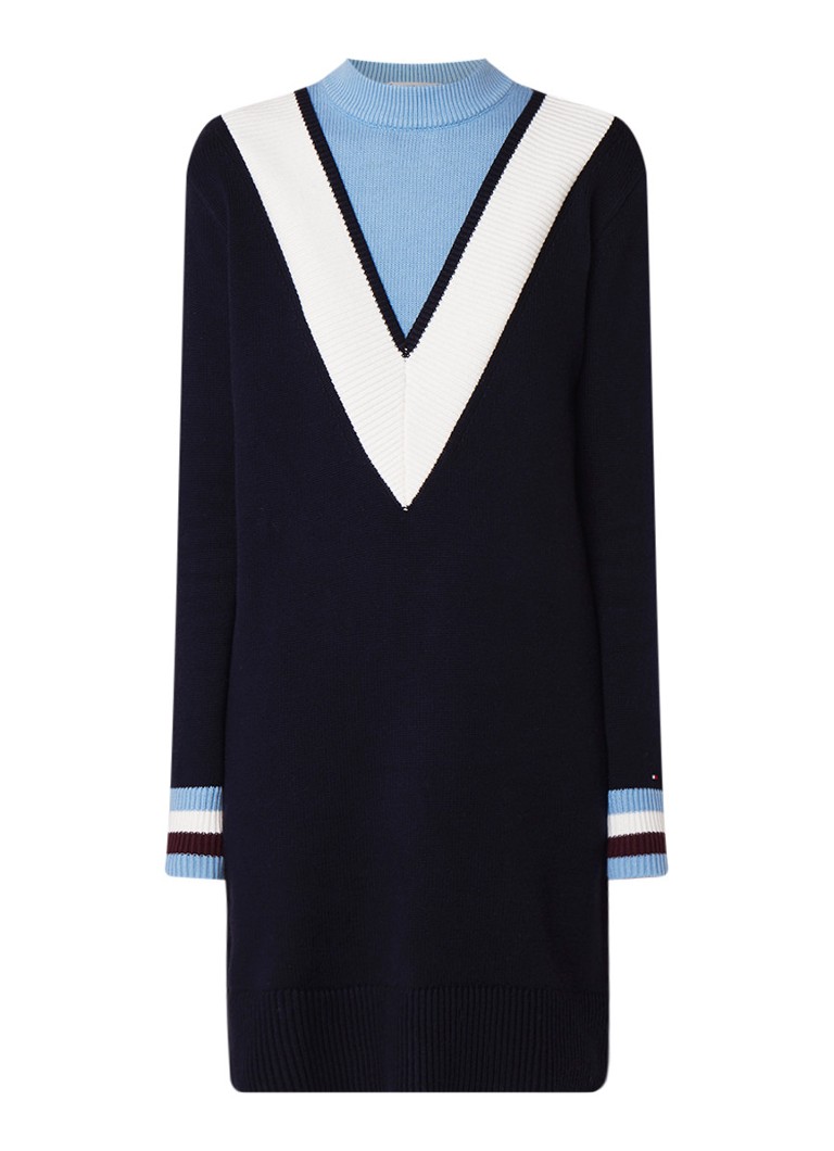 Tommy Hilfiger Raissa gebreide trui-jurk in wolblend met color block donkerblauw