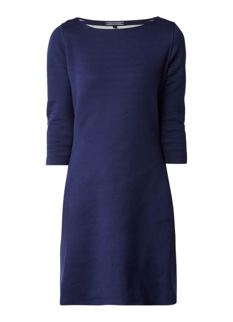 Tommy Hilfiger Balina fijngebreide reversible jurk in uni/gestreept donkerblauw