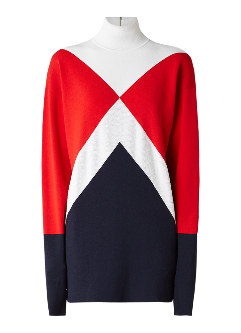 Tommy Hilfiger Ribgebreide jurk van linnen met colour blocking multicolor