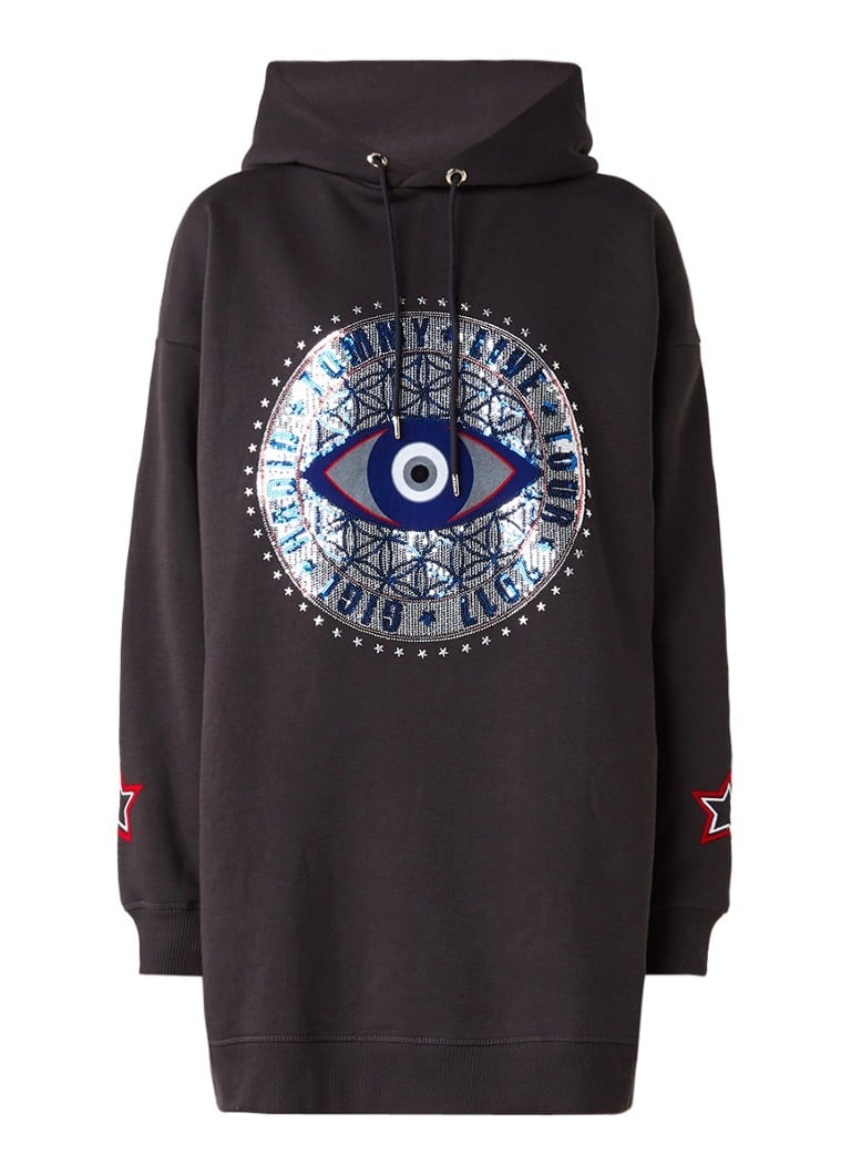 Tommy Hilfiger Oversized jurk met capuchon en borduring zwart