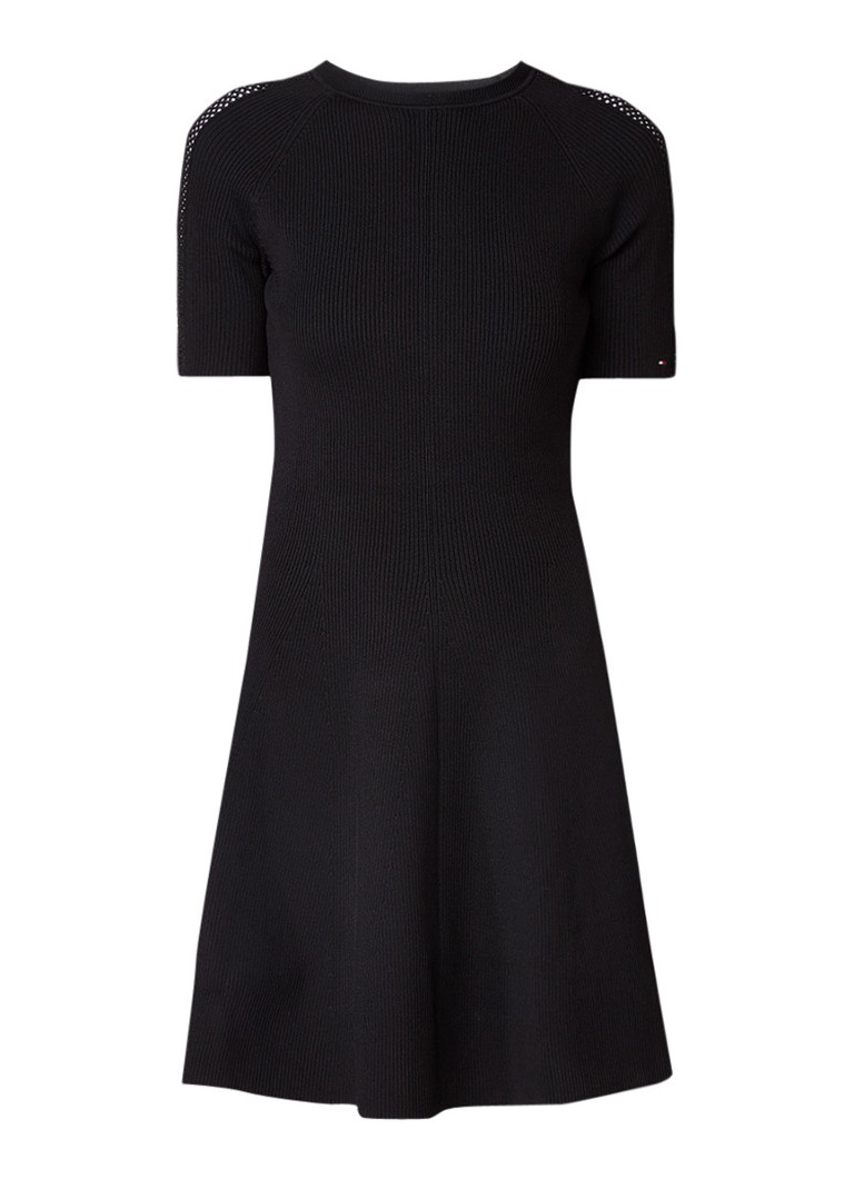 Tommy Hilfiger Rayana fijngebreide A-lijn jurk met opengewerkte details zwart