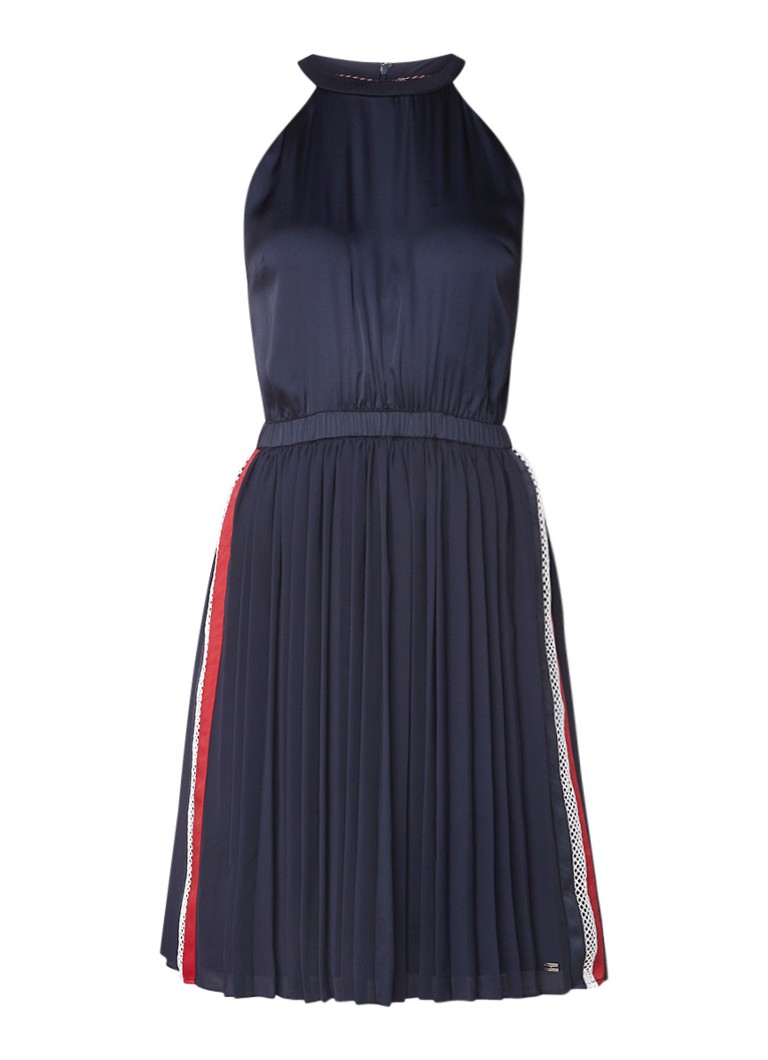 Tommy Hilfiger Roya A-lijn jurk met plissé en contrastbies donkerblauw