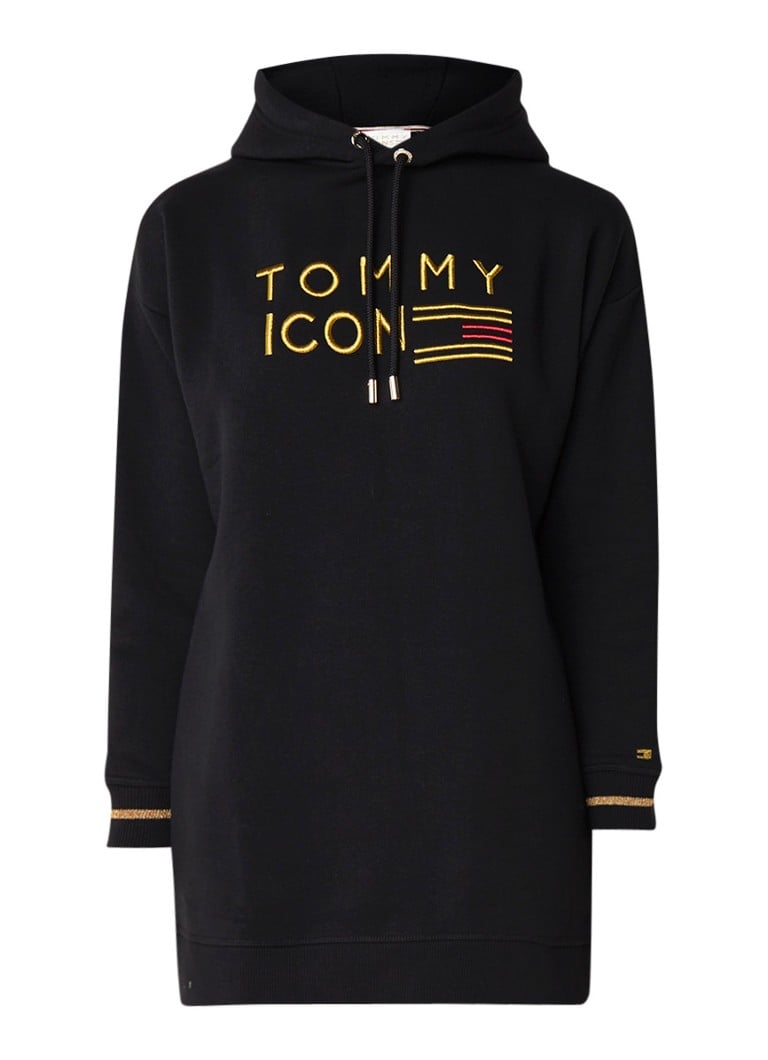 Tommy Hilfiger Noelle sweatjurk met logoborduring en capuchon zwart