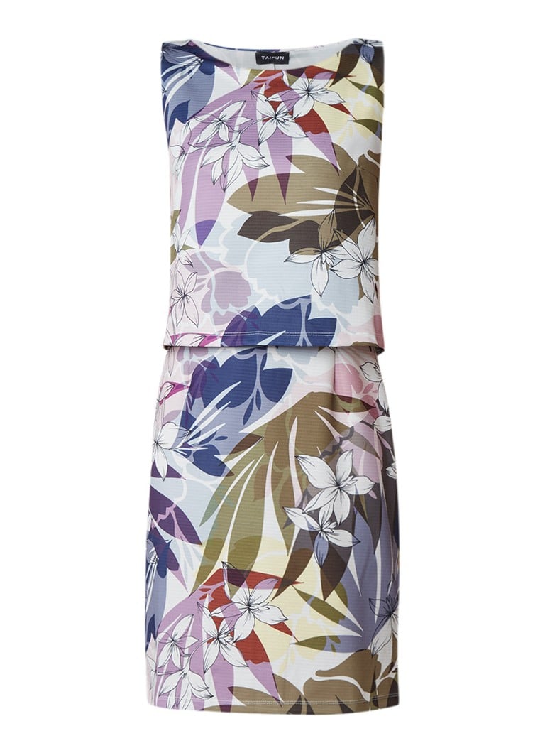 Taifun Mouwloze jurk met bloemenprint en overlay lila