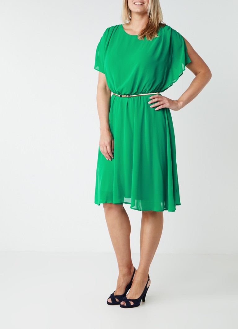 Studio 8 Elaine chiffon jurk met goudkleurig metallic ceintuur groen