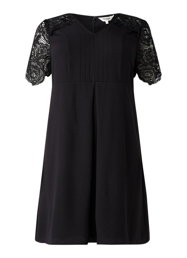 Studio 8 Amber A-lijn jurk met mouwen van kant zwart