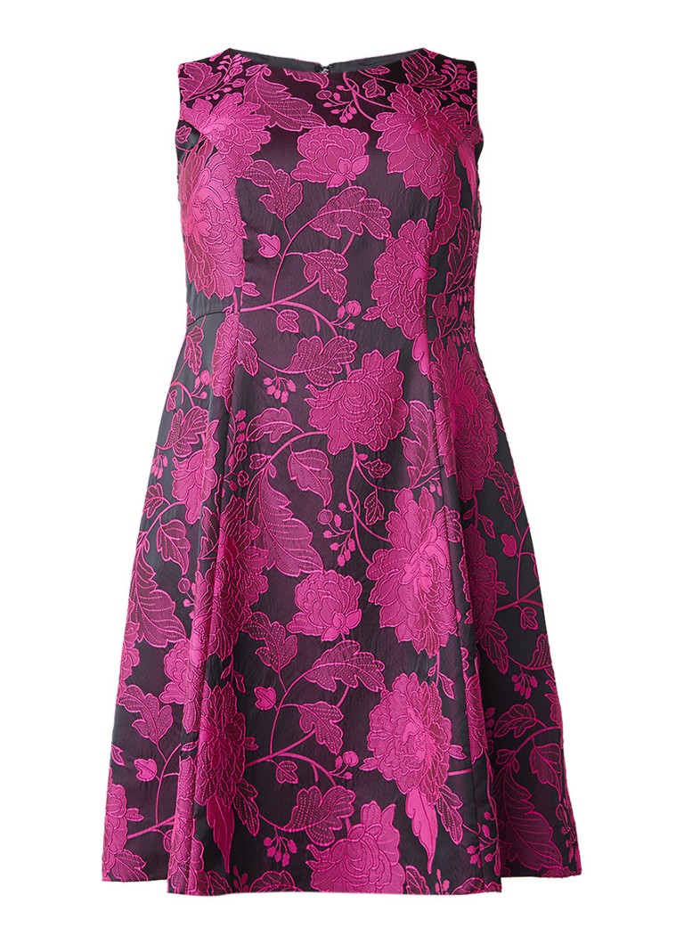 Studio 8 Liberty A-lijn jurk met jacquard bloemendessin fuchsia